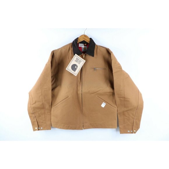NOS Vintage 80s Carhartt Mens 42T Spell Out Lined Detroit Jacket Duck Brown USA